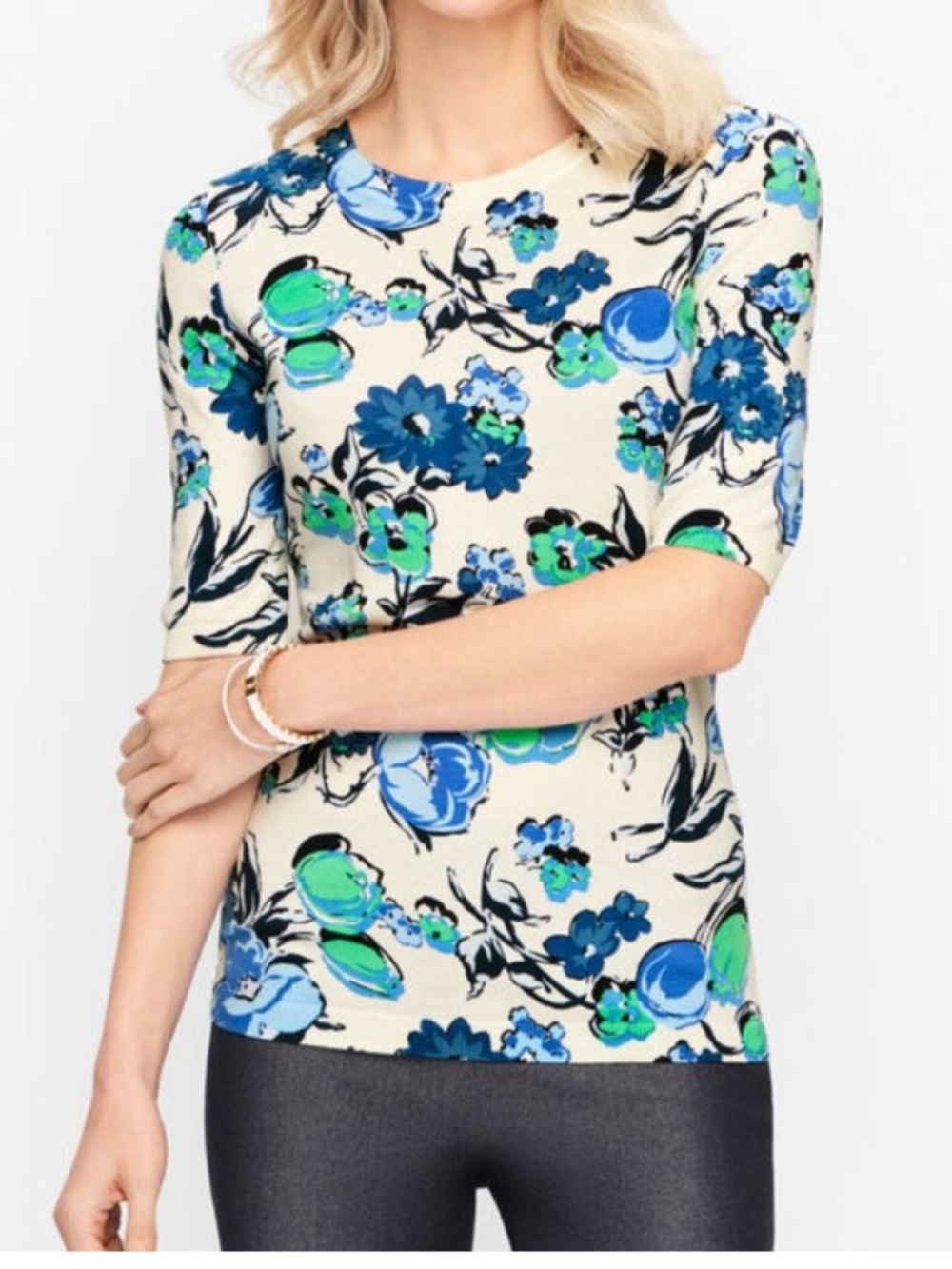 Talbots Floral Short Sleeve Sweater